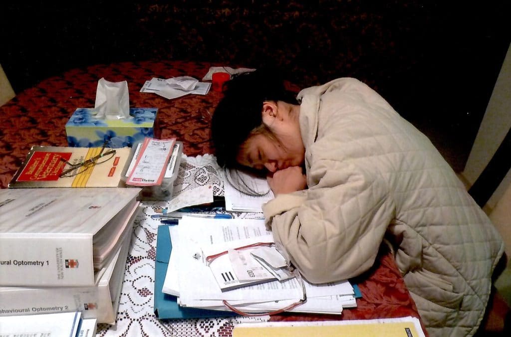 Lucy exhausted studying and designing the new practice with a 2 year old