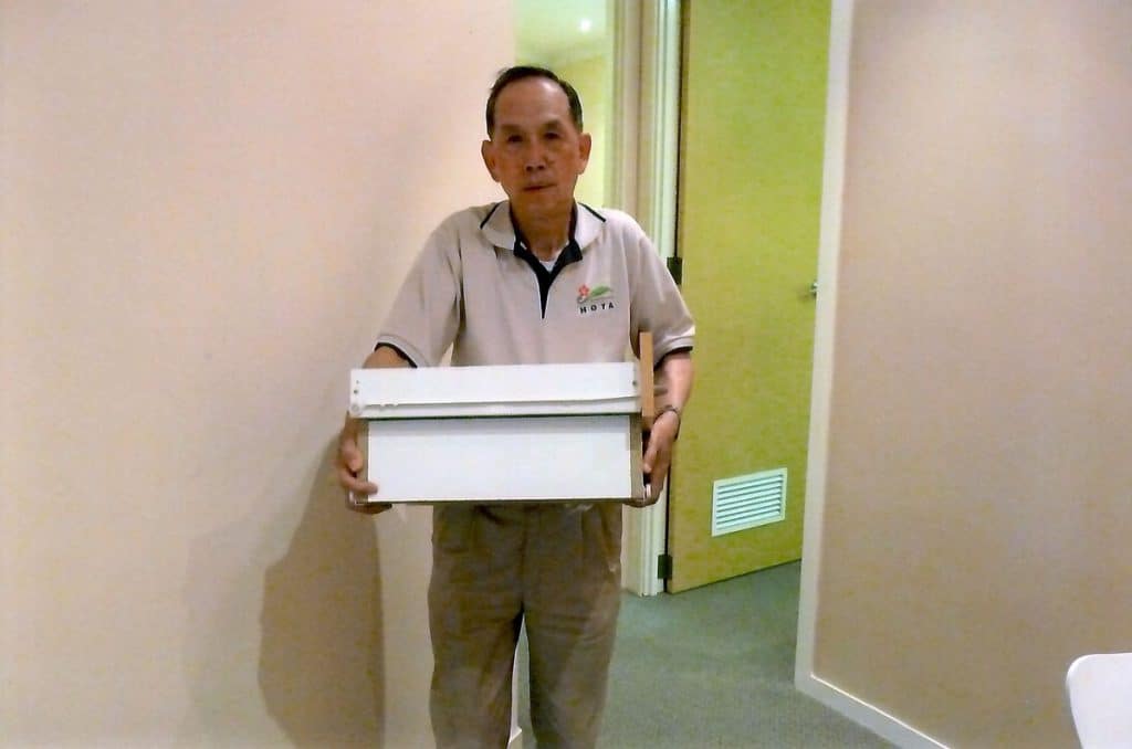 Lucy's dad doing some heavy lifting