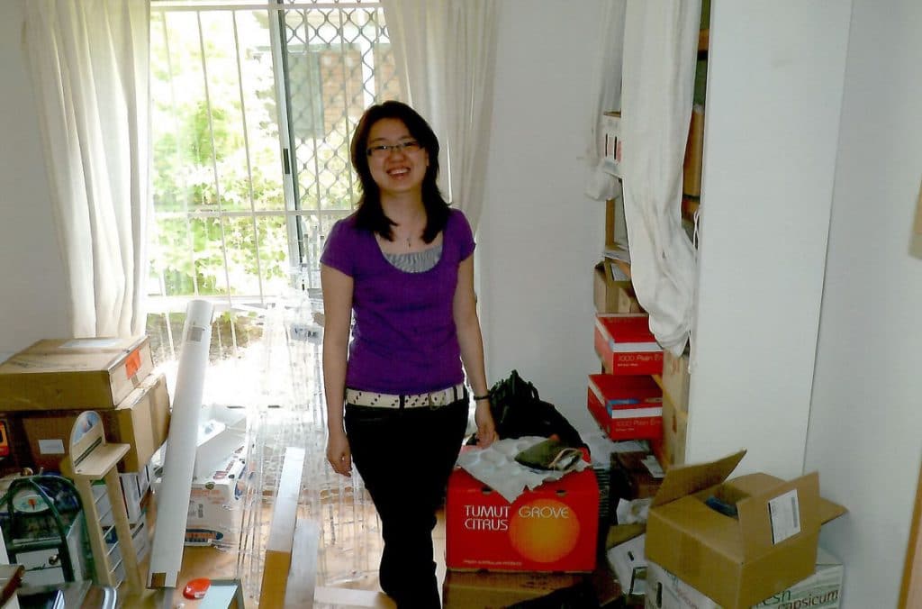 Jasmine unpacking into G&V's forever home