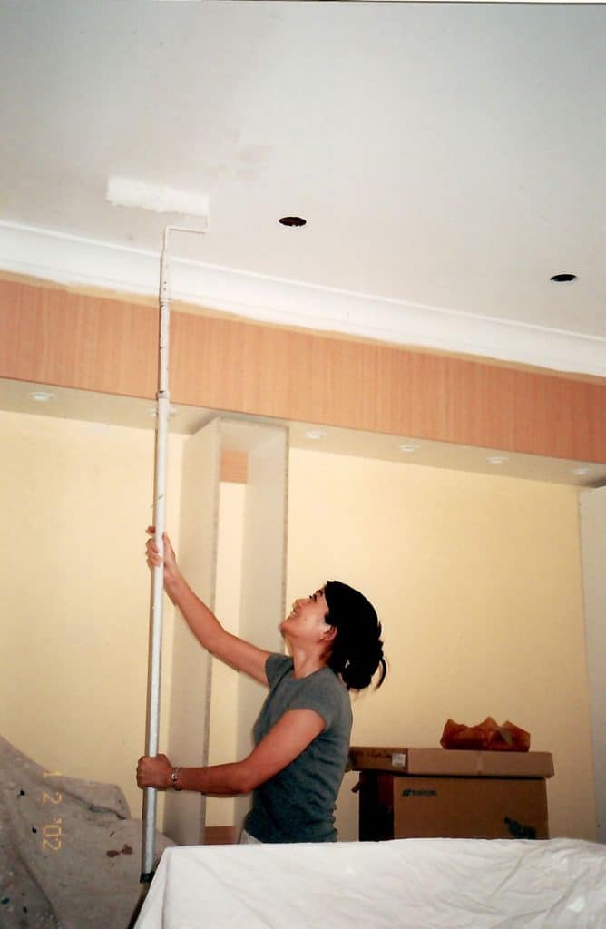 Lucy painting her first practice in 2002