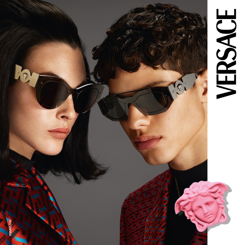 Versace eyewear - with a male and female wearing Versace sunglasses